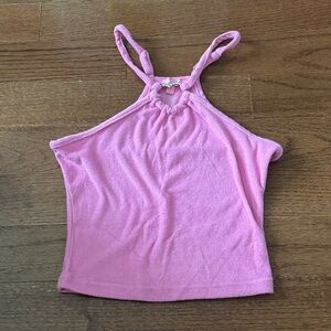 Dolls kill sugar thrillz pink terry cloth heart rhinestone halter top